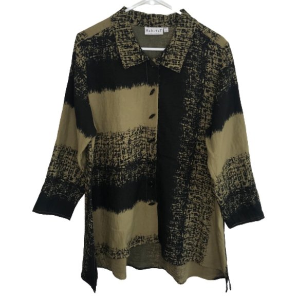 Habitat Tops - Habitat High Low Button Up Swing Tunic Blouse